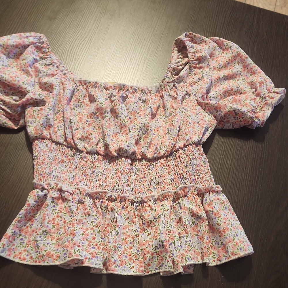 Floral Smocked Blouse - Pink and White